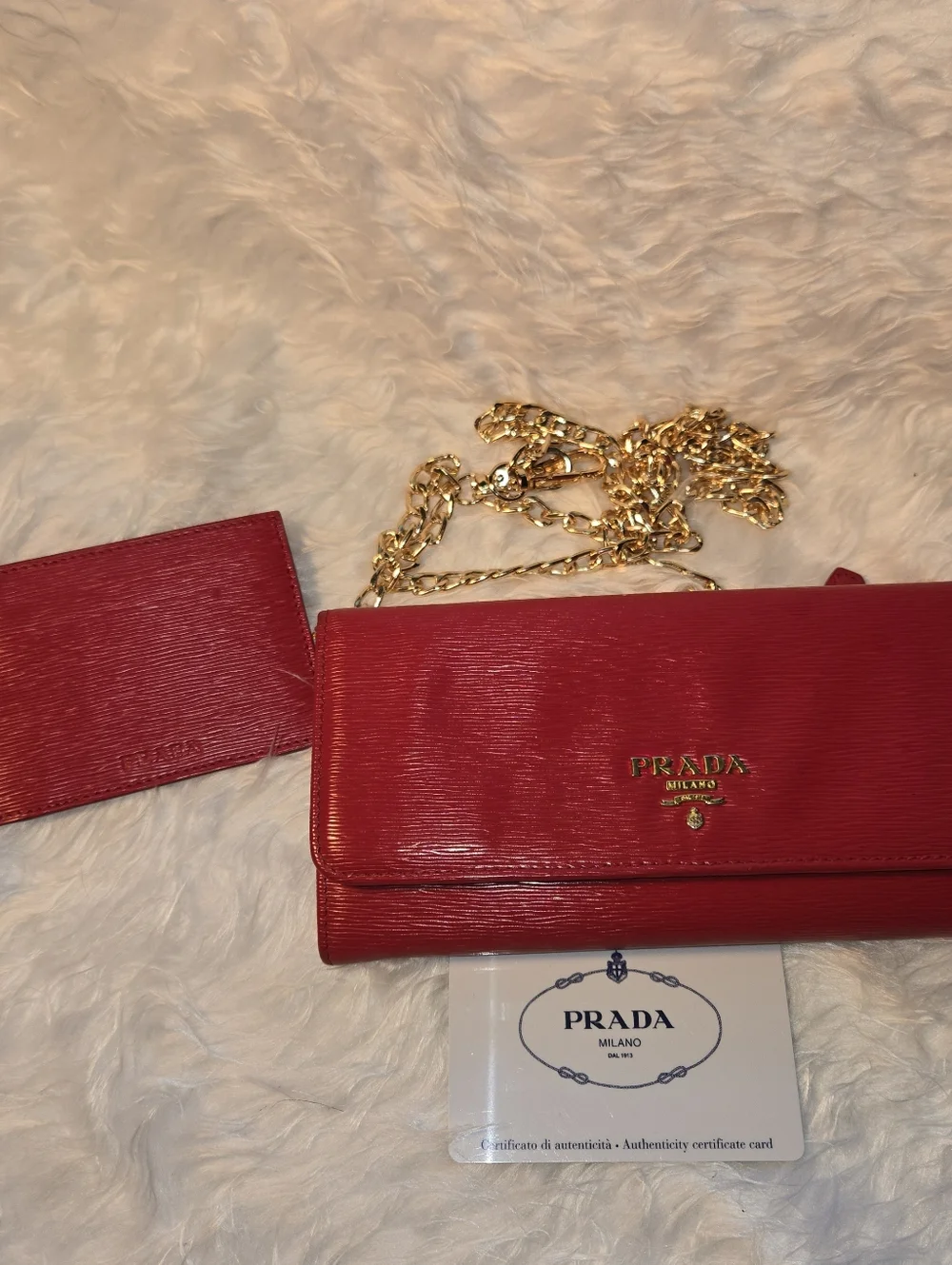 Prada Red Saffiano Vitello Move Wallet Crossbody Bag Id Card Holder With Chain - Picture 6 of 14
